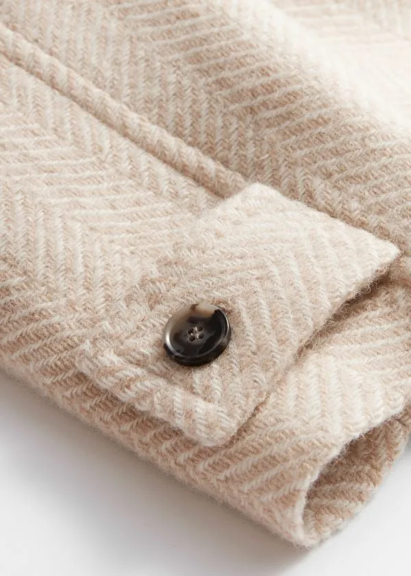 and Other Stories SingleBreasted MidLength Wool Coat Cream Herringbonepatterned Women Jackets and Coats