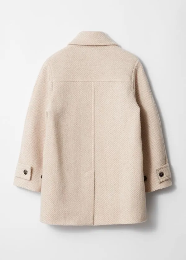 and Other Stories SingleBreasted MidLength Wool Coat Cream Herringbonepatterned Women Jackets and Coats