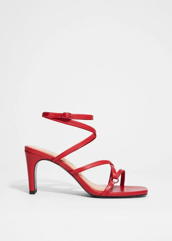 and Other Stories Sleek Leather Sandals Ruby Red Women Sandals