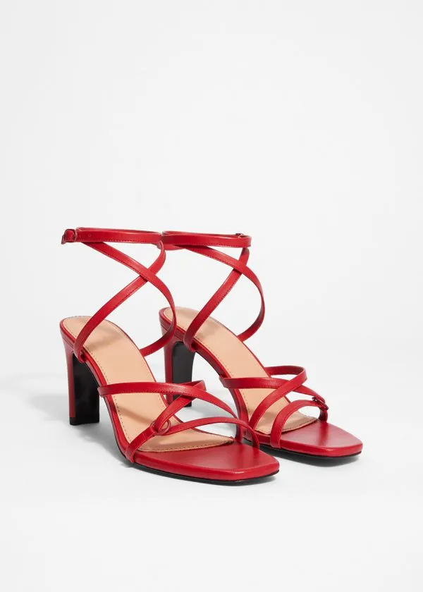 and Other Stories Sleek Leather Sandals Ruby Red Women Sandals
