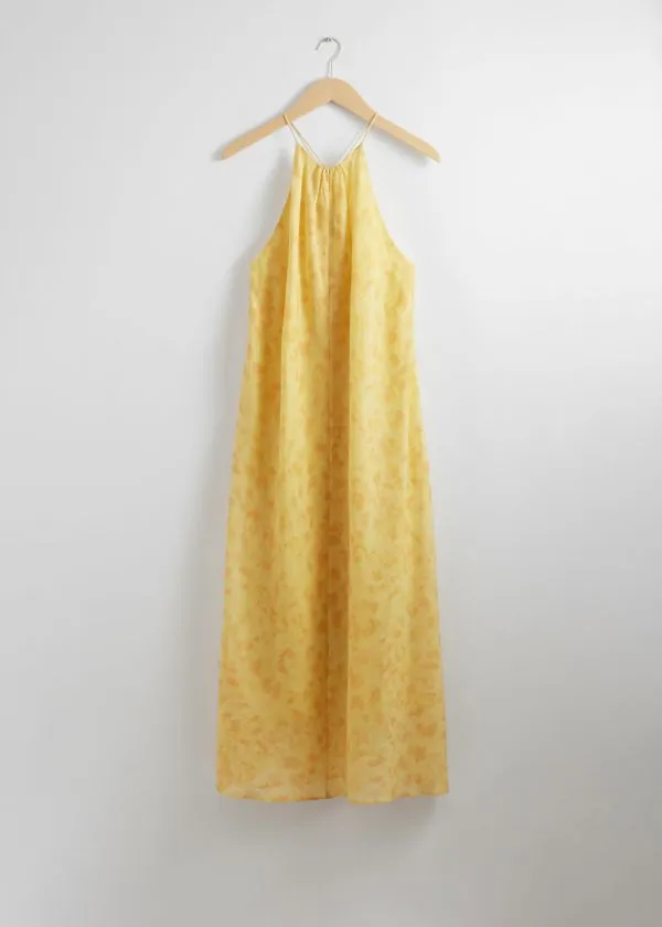 and Other Stories Sleeveless Halterneck Midi Dress Yellow Florals Women Dresses