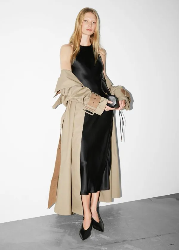and Other Stories Sleeveless Satin Midi Dress Black Women Dresses