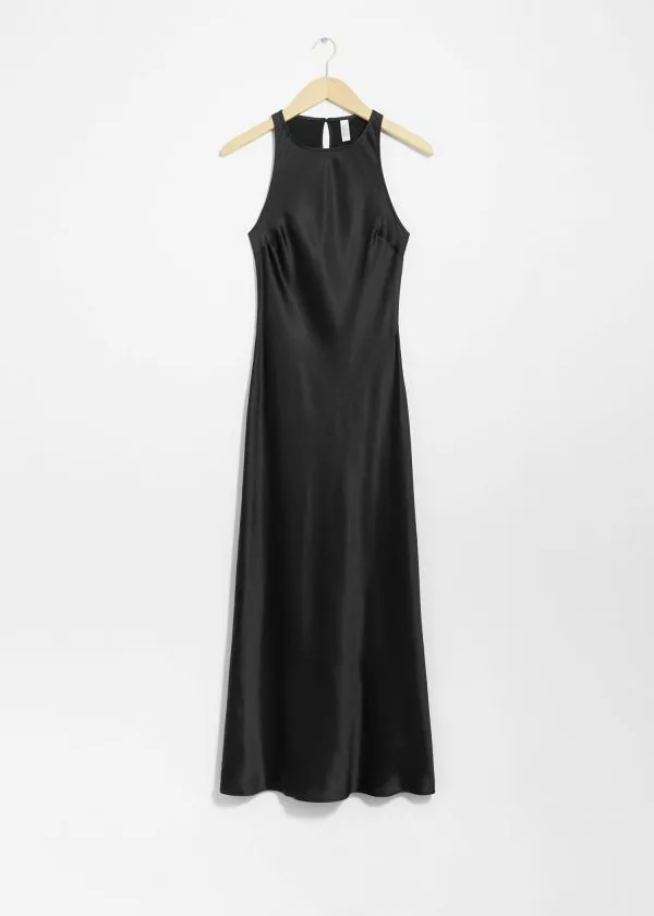 and Other Stories Sleeveless Satin Midi Dress Black Women Dresses