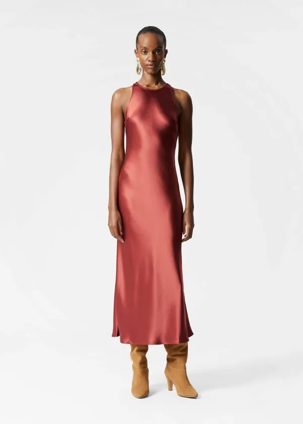 and Other Stories Sleeveless Satin Midi Dress Dark Red Women Dresses