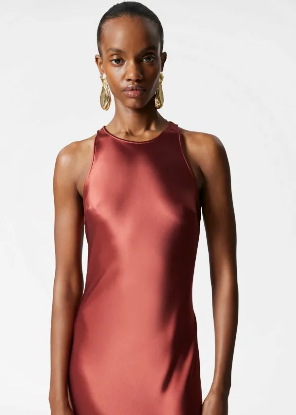 and Other Stories Sleeveless Satin Midi Dress Dark Red Women Dresses