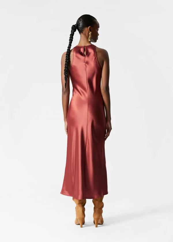 and Other Stories Sleeveless Satin Midi Dress Dark Red Women Dresses