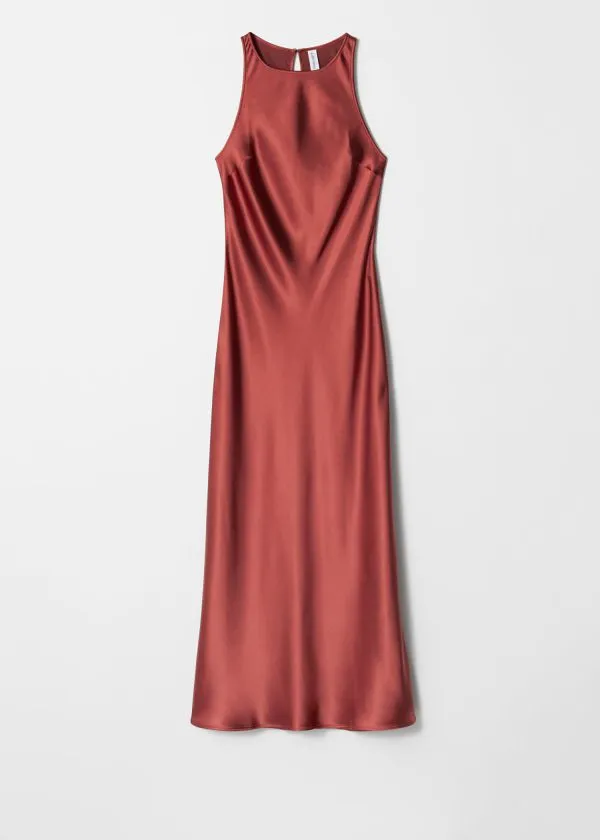 and Other Stories Sleeveless Satin Midi Dress Dark Red Women Dresses