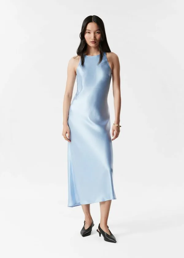 and Other Stories Sleeveless Satin Midi Dress Light Blue Women Dresses