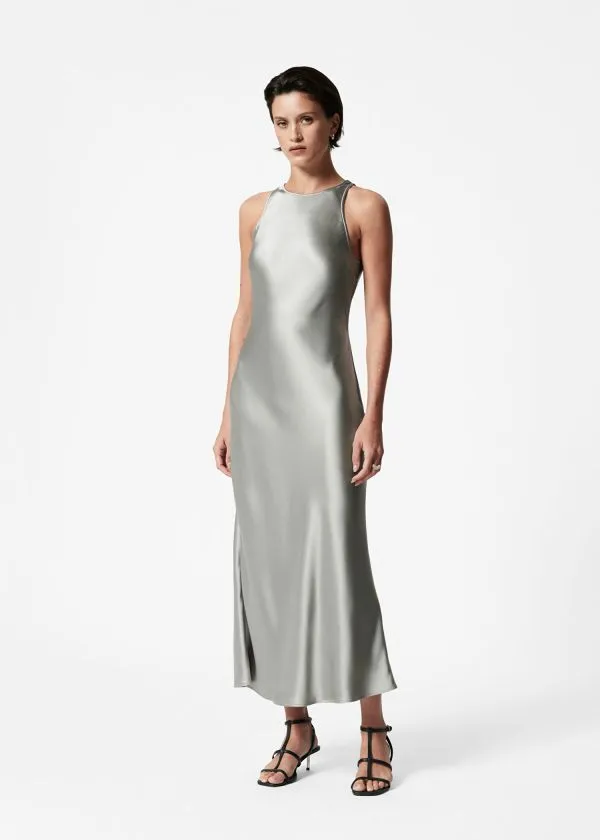 and Other Stories Sleeveless Satin Midi Dress Light Grey Women Dresses