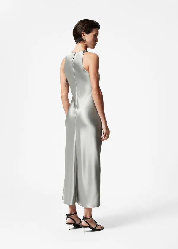 and Other Stories Sleeveless Satin Midi Dress Light Grey Women Dresses