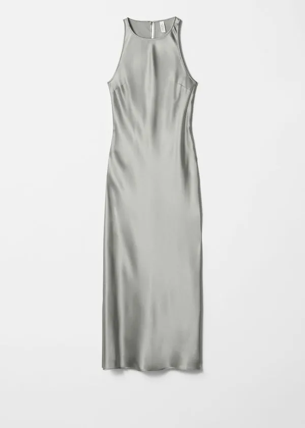 and Other Stories Sleeveless Satin Midi Dress Light Grey Women Dresses