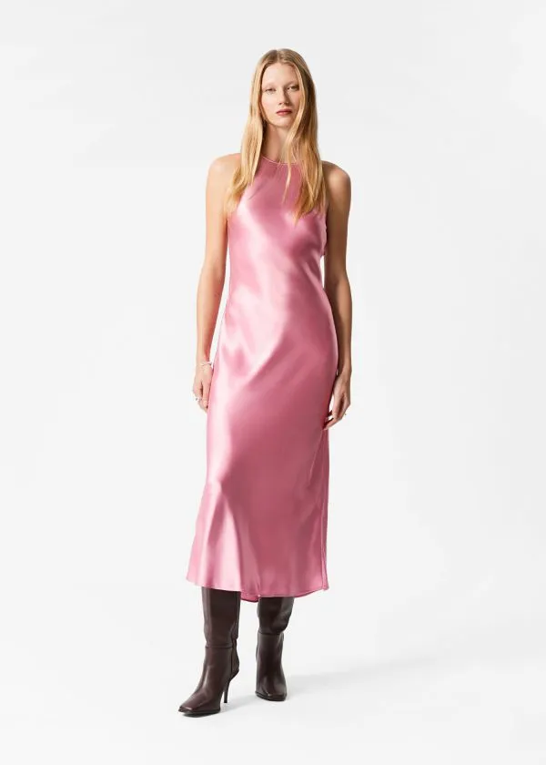 and Other Stories Sleeveless Satin Midi Dress Pink Women Dresses