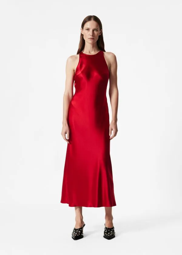 and Other Stories Sleeveless Satin Midi Dress Red Women Dresses