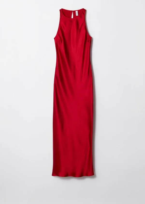 and Other Stories Sleeveless Satin Midi Dress Red Women Dresses
