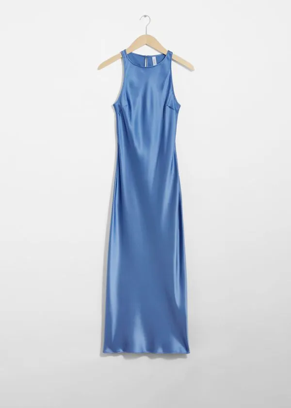 and Other Stories Slim Satin Midi Dress Blue Women Dresses