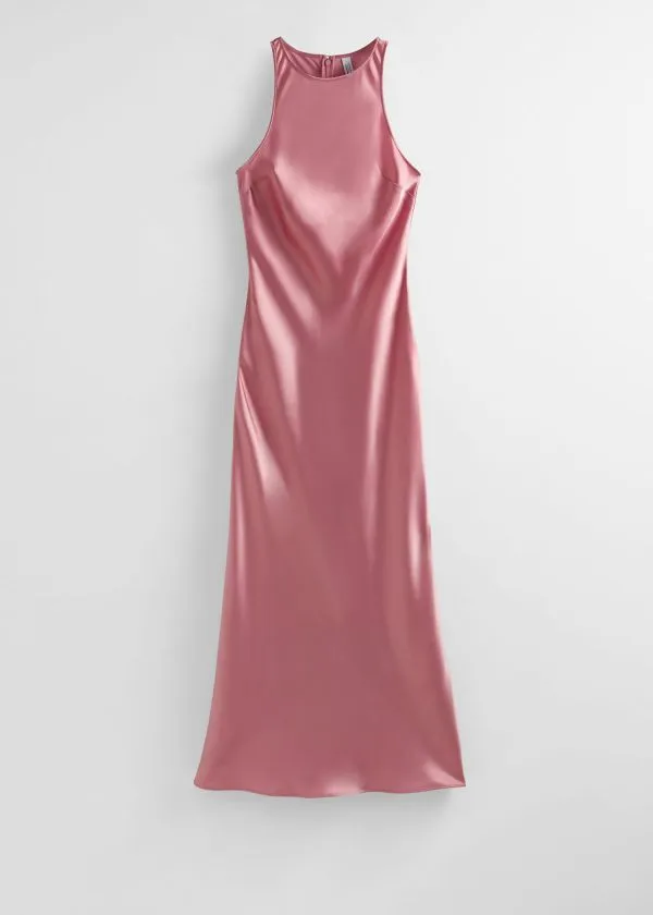 and Other Stories Slim Satin Midi Dress Rose Women Dresses