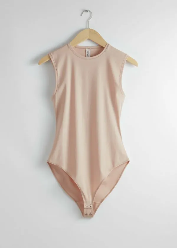and Other Stories Slim Sleeveless Bodysuit Beige Women Tops and Tshirts