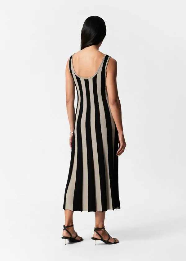 and Other Stories Slim Tank Midi Dress Blackandbeige Stripes Women Dresses