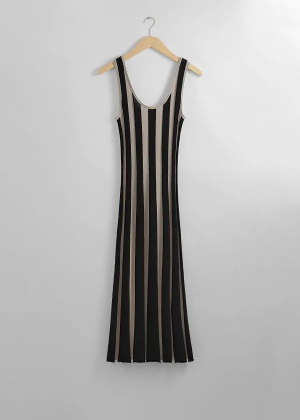 and Other Stories Slim Tank Midi Dress Blackandbeige Stripes Women Dresses