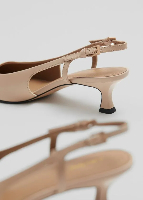 and Other Stories Slingback Leather Pumps Ecru Women Pumps and Other Stories Slingback Leather Pumps Ecru Women Pumps