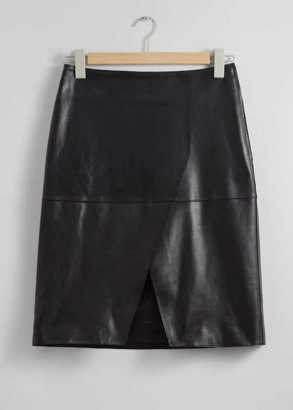 and Other Stories SlitDetailed Leather Mini Skirt Black Women Skirts
