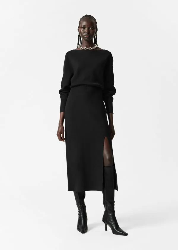 and Other Stories SlitDetailed Midi Dress Black Women Dresses