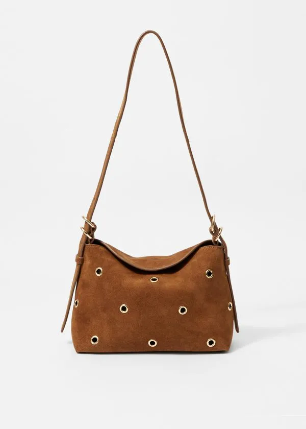 and Other Stories Small EyeletEmbellished Suede Bag Brown Women Shoulder Bags