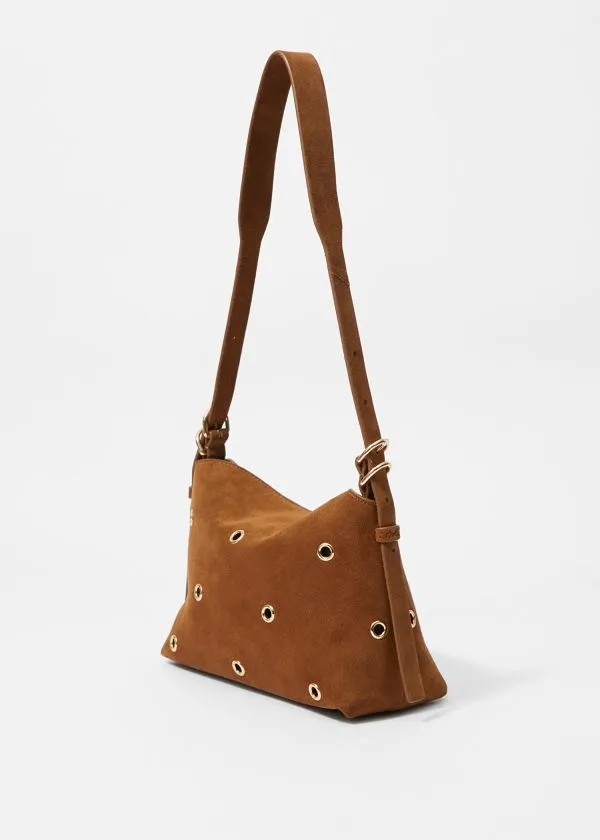 and Other Stories Small EyeletEmbellished Suede Bag Brown Women Shoulder Bags