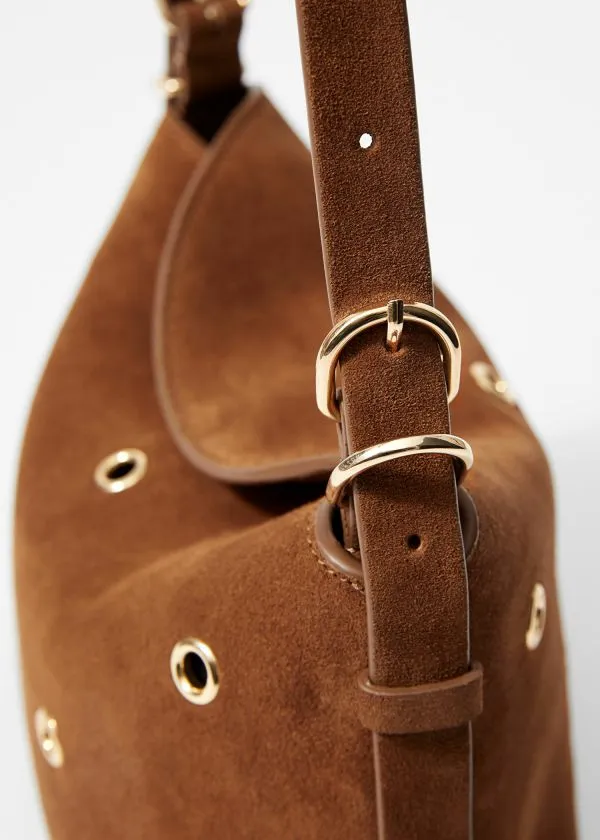 and Other Stories Small EyeletEmbellished Suede Bag Brown Women Shoulder Bags