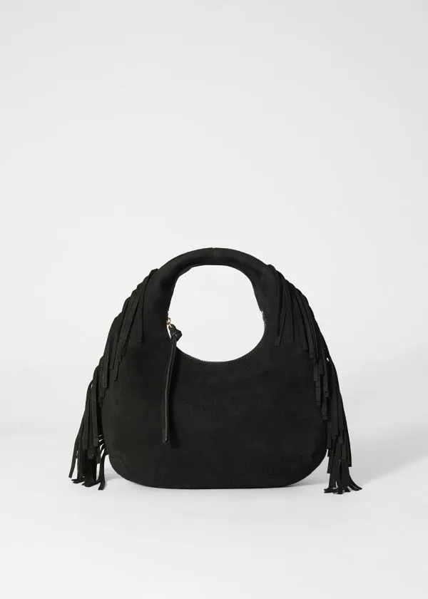 and Other Stories Small Fringed Suede Bag Black Suede Women Tote Bags