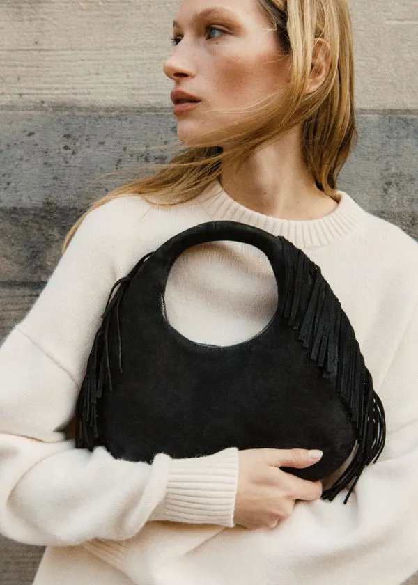 and Other Stories Small Fringed Suede Bag Black Suede Women Tote Bags
