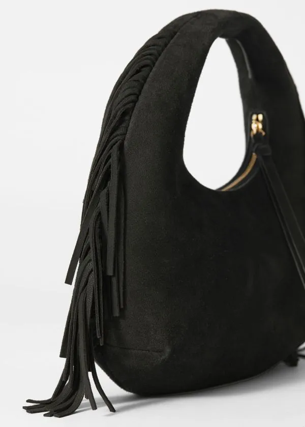 and Other Stories Small Fringed Suede Bag Black Suede Women Tote Bags