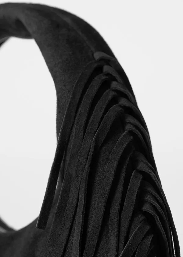 and Other Stories Small Fringed Suede Bag Black Suede Women Tote Bags