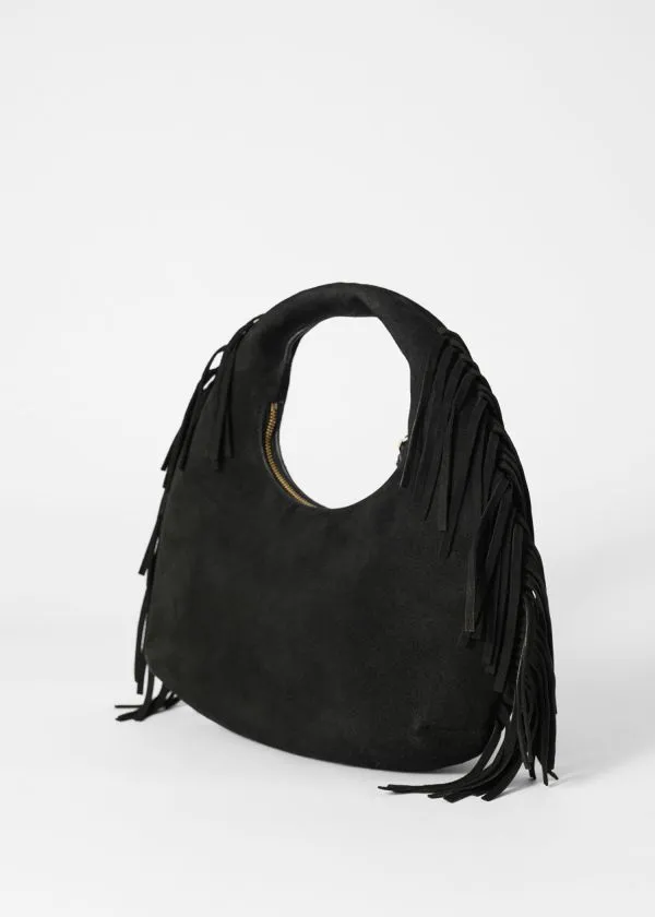 and Other Stories Small Fringed Suede Bag Black Suede Women Tote Bags