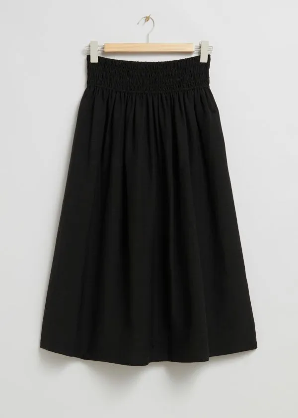 and Other Stories SmockWaist Midi Skirt Black Women Skirts