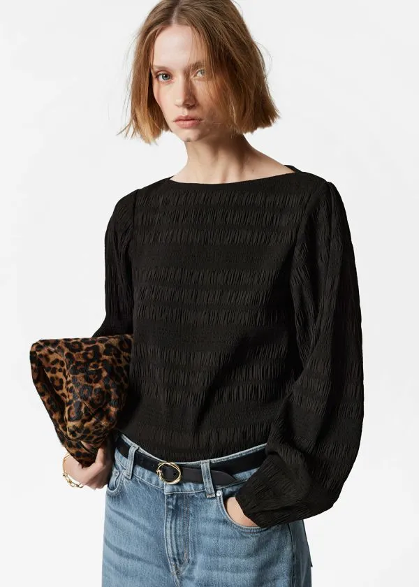 and Other Stories Smocked Blouse Black Women Blouses and Shirts