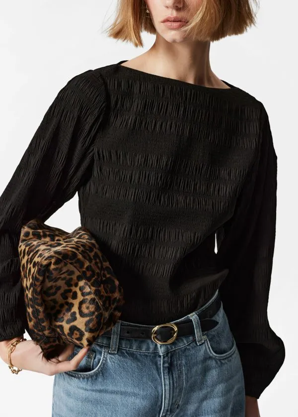 and Other Stories Smocked Blouse Black Women Blouses and Shirts