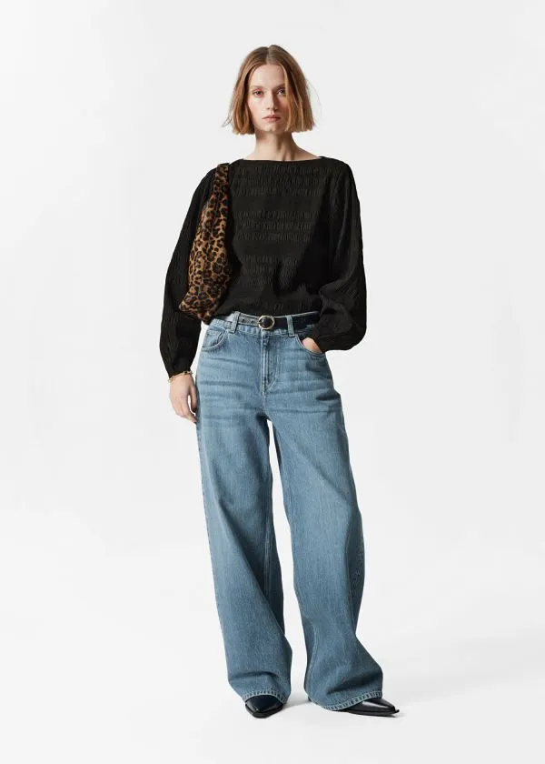 and Other Stories Smocked Blouse Black Women Blouses and Shirts