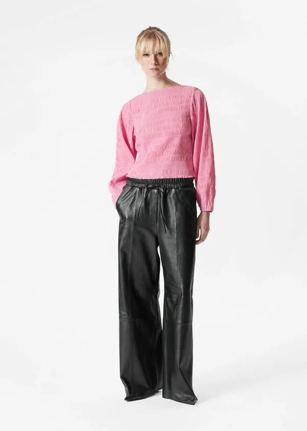 and Other Stories Smocked BoatNeck Top Pink Women Tops and Tshirts