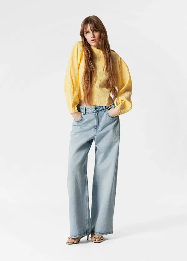 and Other Stories Smocked BoatNeck Top Yellow Women Tops and Tshirts