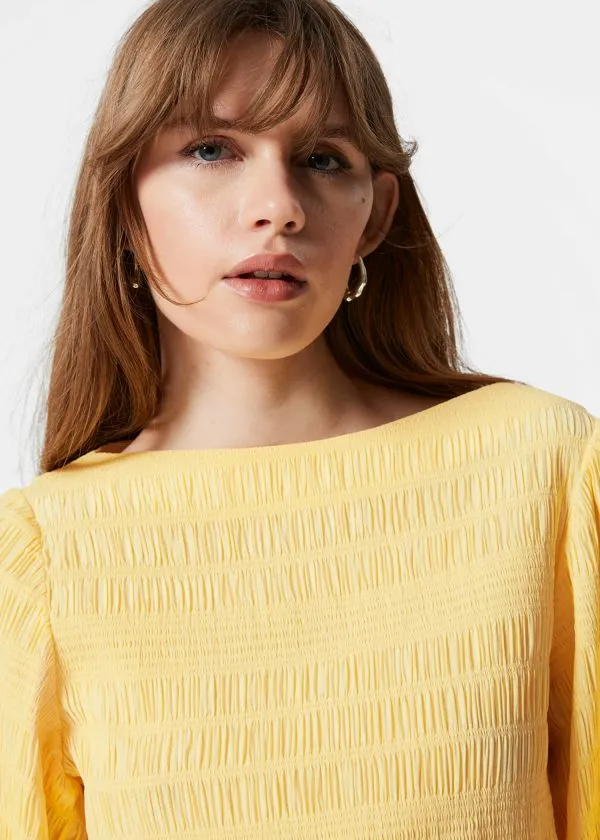and Other Stories Smocked BoatNeck Top Yellow Women Tops and Tshirts