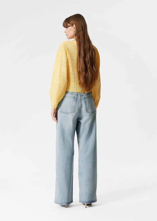 and Other Stories Smocked BoatNeck Top Yellow Women Tops and Tshirts