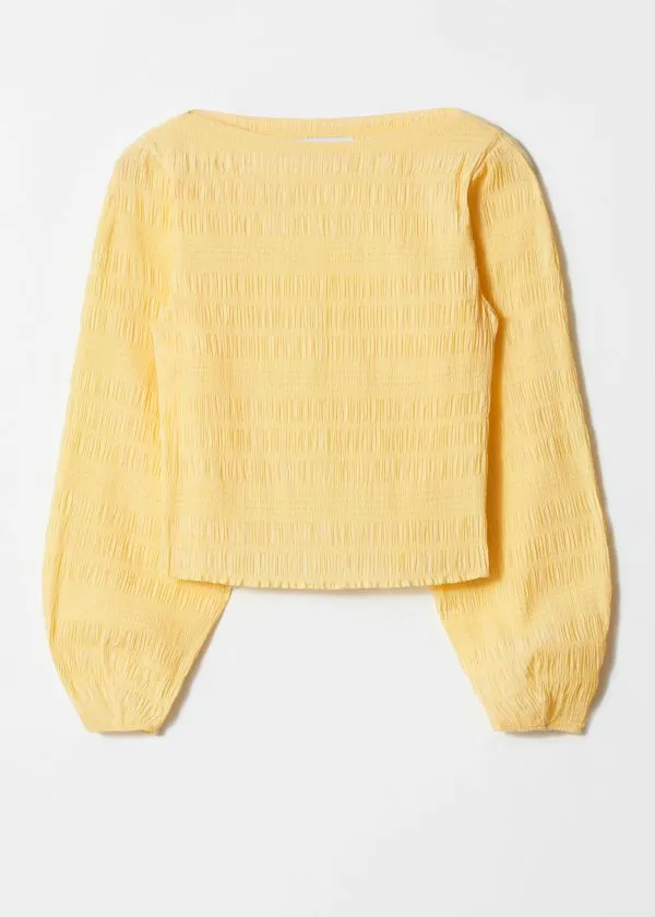 and Other Stories Smocked BoatNeck Top Yellow Women Tops and Tshirts