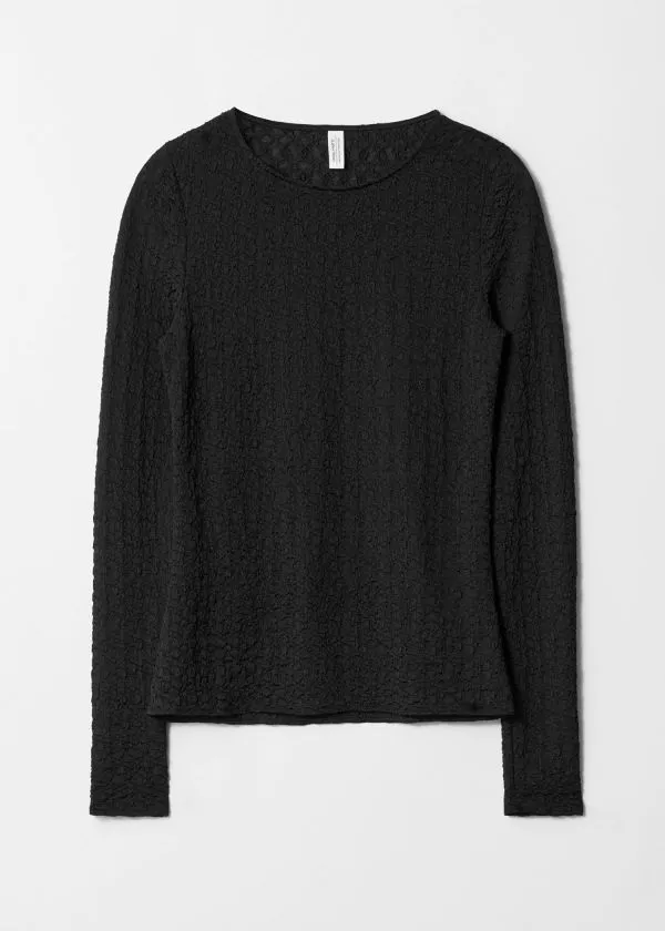 and Other Stories Smocked LongSleeve Top Black Women Tops and Tshirts