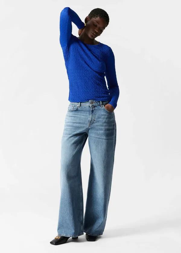 and Other Stories Smocked LongSleeve Top Blue Women Tops and Tshirts