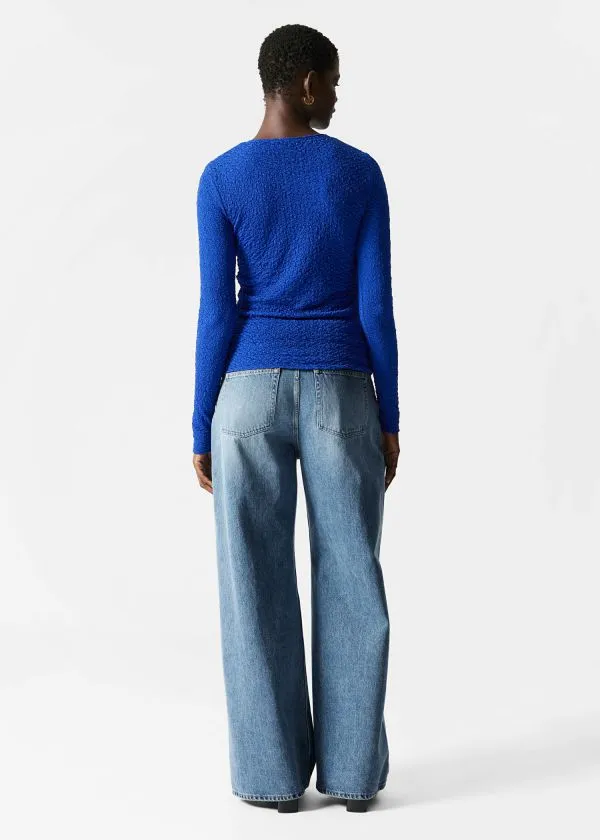and Other Stories Smocked LongSleeve Top Blue Women Tops and Tshirts
