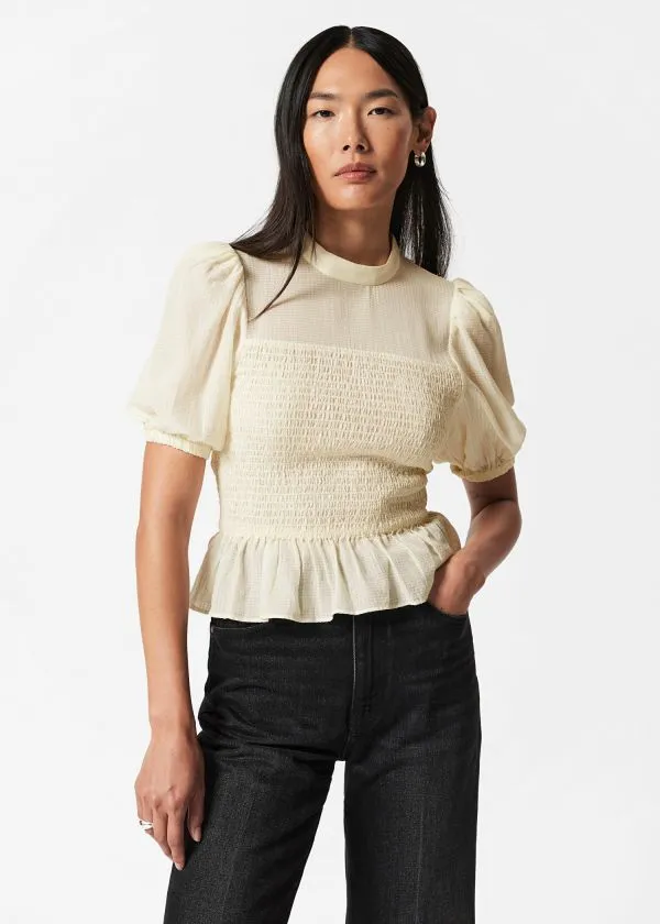 and Other Stories Smocked Peplum Blouse Cream Women Blouses and Shirts