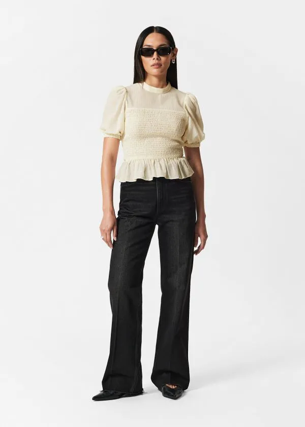 and Other Stories Smocked Peplum Blouse Cream Women Blouses and Shirts