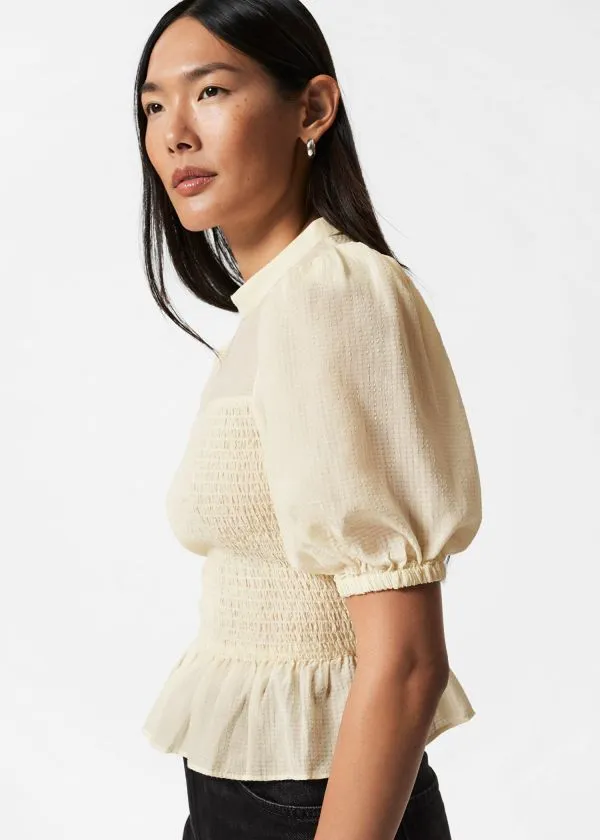 and Other Stories Smocked Peplum Blouse Cream Women Blouses and Shirts