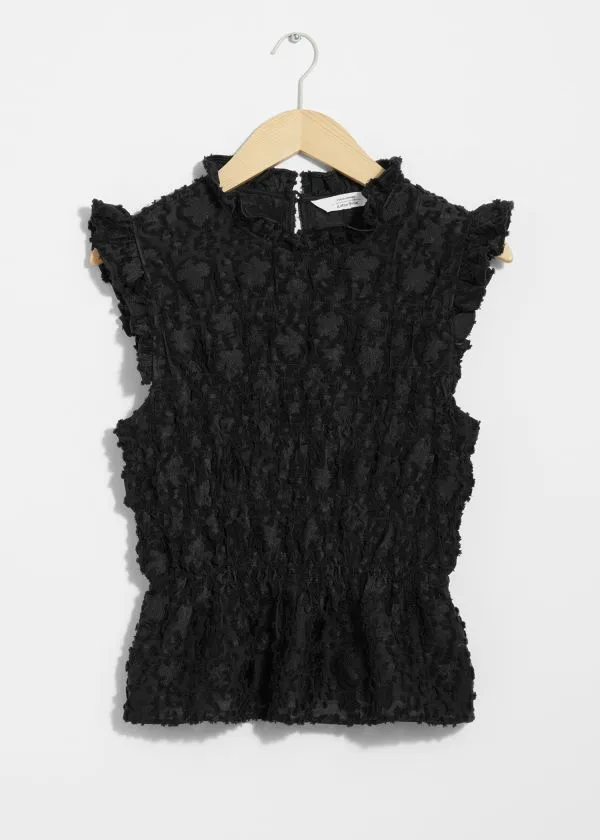 and Other Stories Smocked Peplum Top Black Women Tops and Tshirts
